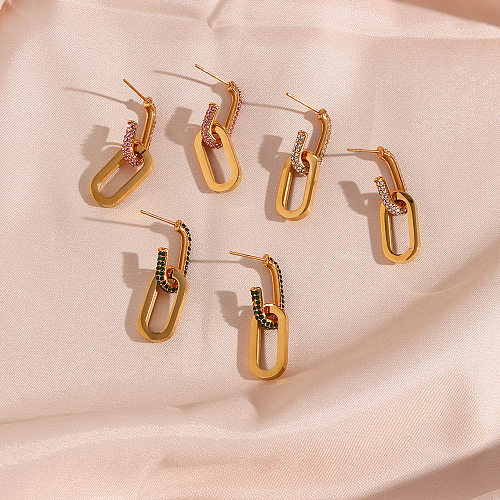 Fashion Oval Stainless Steel  Earrings Plating Inlay Zircon Stainless Steel  Earrings