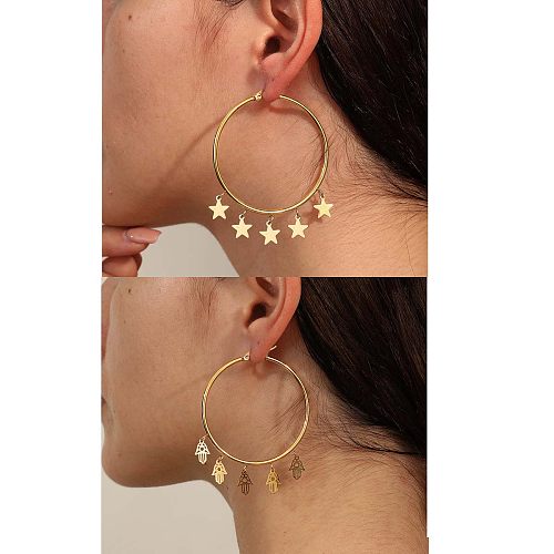 1 Pair Fashion Star Hand Of Fatima Stainless Steel  Plating Drop Earrings