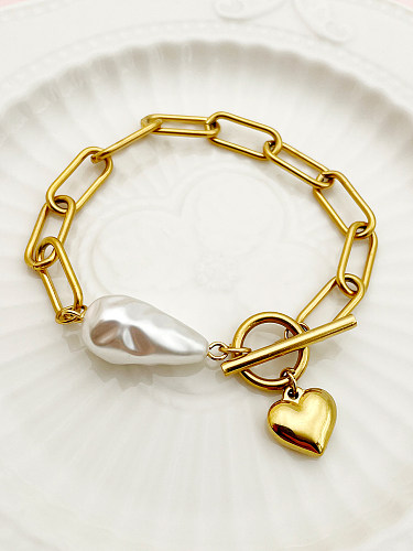 Bracelets plaqués or de placage de perle de polissage d'acier inoxydable de forme de coeur artistique