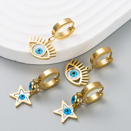 Fashion Star Devil's Eyes Stainless Steel Inlaid Shell Hip-hop Earrings
