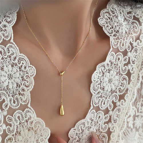 Collier pendentif plaqué or 18 carats en acier inoxydable avec gouttelettes d'eau de style simple