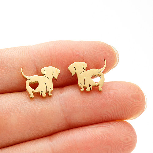 1 par de pinos de orelha banhados a ouro 18K de aço inoxidável estilo simples para cães