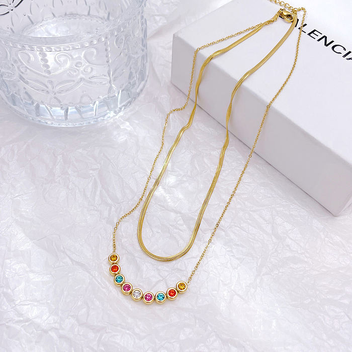 Sweet Color Block Stainless Steel  Plating Inlay Zircon Gold Plated Necklace
