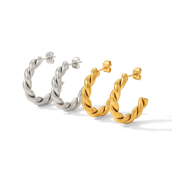 1 Pair C Shape Twist Polishing Plating Stainless Steel  18K Gold Plated Earrings