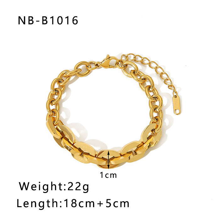 Hip-Hop Punk Classic Style Solid Color Stainless Steel Handmade Plating Thick 18K Gold Plated Bracelets