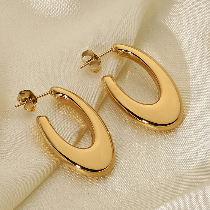 Boucles d'oreilles de Style INS européen et américain, en acier inoxydable, or 18 carats, ovales géométriques, à la mode