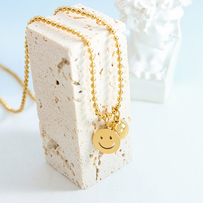 1 Piece Simple Style Smiley Face Solid Color Stainless Steel Plating Necklace