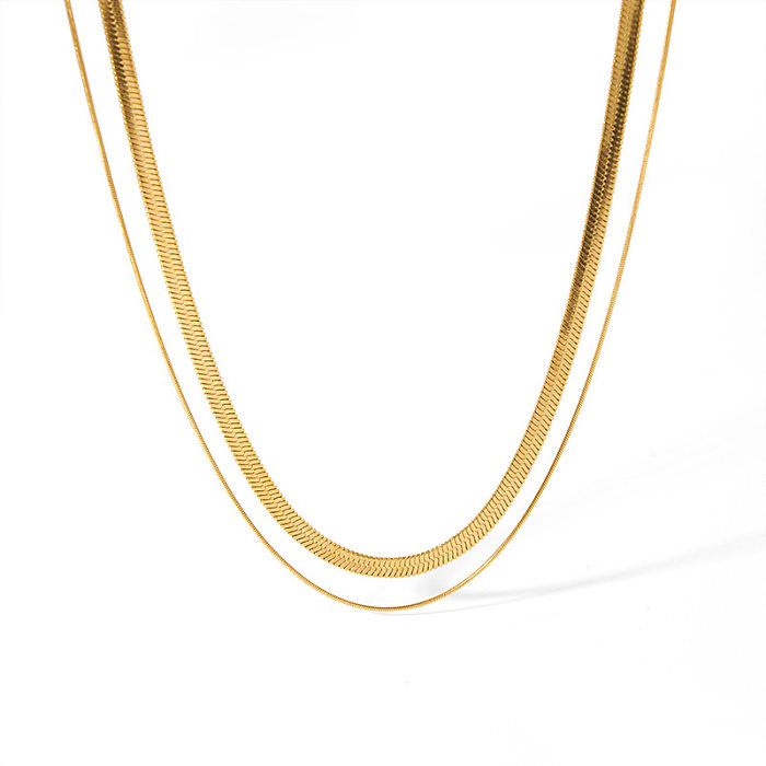 IG Style Simple Style Solid Color Stainless Steel  18K Gold Plated Double Layer Necklaces In Bulk