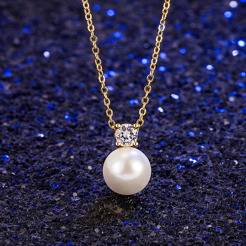 Elegante Retro-Lady-Ball-Halskette mit Edelstahlbeschichtung und künstlichen Perlen, 18 Karat vergoldet