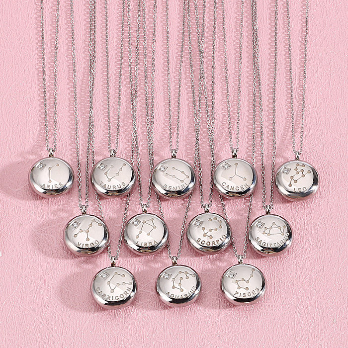 Einfache zwölf Konstellationen Edelstahl Diamant kurze Halskette Großhandel Schmuck