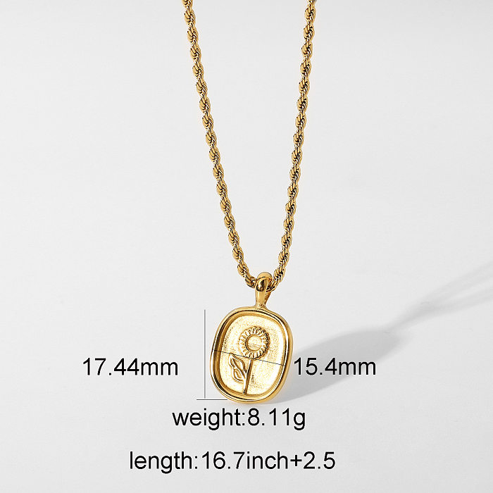Fashion Oval Coin Rose Pendant 18K Gold Plated Stainless Steel  Necklace