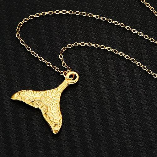 Collier pendentif plaqué or en acier inoxydable, style simple, queue de poisson