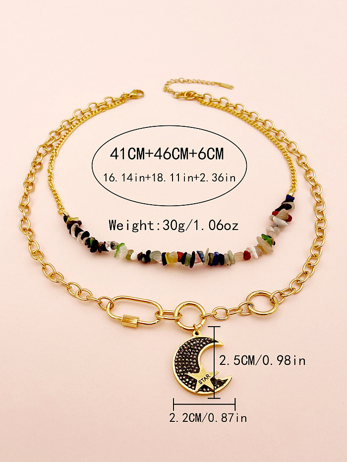 Exaggerated Star Moon Stainless Steel  Gravel Plating Inlay Zircon Gold Plated Layered Necklaces