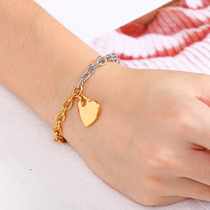 Bracelet coeur en acier inoxydable doré simple et créatif, vente en gros