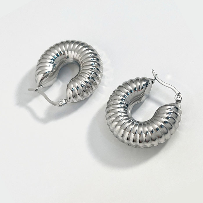 1 Pair Streetwear Stripe Plating Stainless Steel  Hoop Earrings