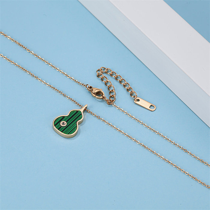 Casual Simple Style Gourd Stainless Steel  Arylic Polishing Plating Inlay Artificial Gemstones Rose Gold Plated Pendant Necklace