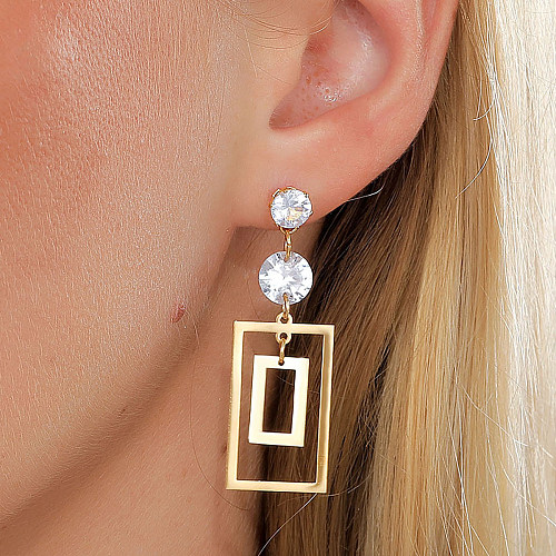 Fashion Square Stainless Steel  Dangling Earrings Plating Inlaid Zircon Stainless Steel  Earrings