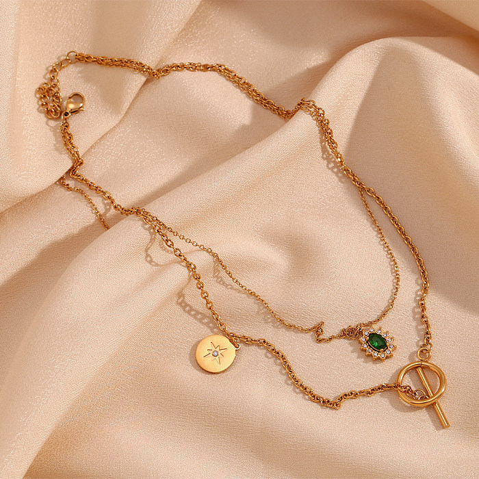 Estilo vintage estilo clássico cor sólida chapeamento de aço inoxidável colares em camadas banhados a ouro 18K