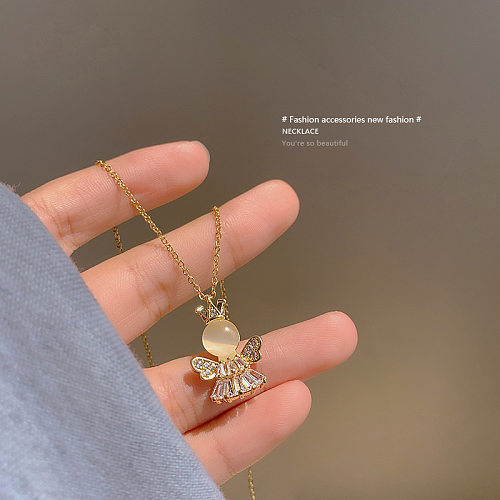 Elegant Crown Stainless Steel Plating Opal Pendant Necklace 1 Piece