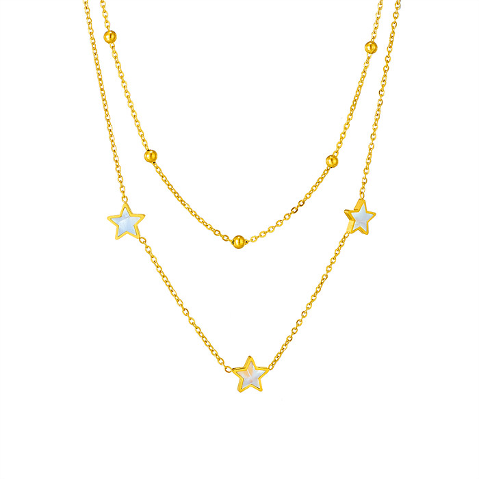 Mehrschichtige Halsketten im einfachen Stil mit Stern-Edelstahlbeschichtung und Muschel-18-Karat-Vergoldung