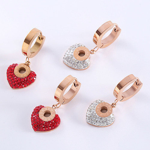 1 Pair Basic Streetwear Heart Shape Plating Inlay Stainless Steel  Artificial Diamond 18K Gold Plated Drop Earrings