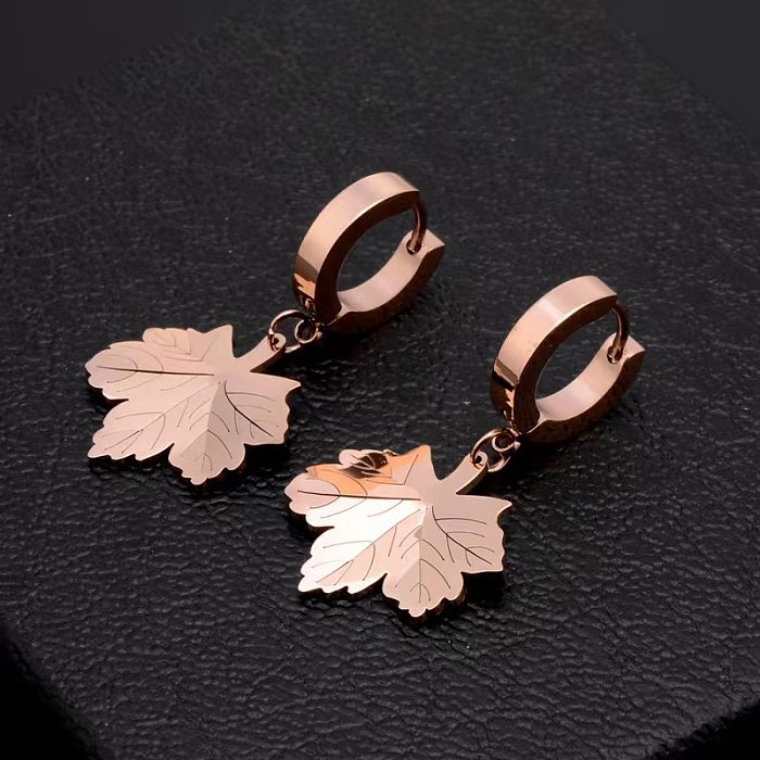 1 Pair Casual Simple Style Leaves Plating Stainless Steel Drop Earrings