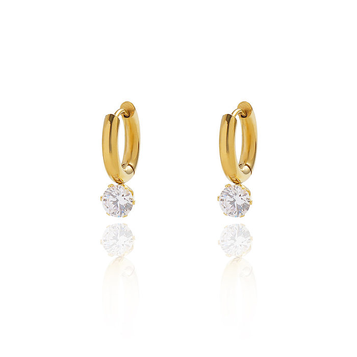 1 Pair Simple Style Round Plating Inlay Stainless Steel Zircon 18K Gold Plated Earrings