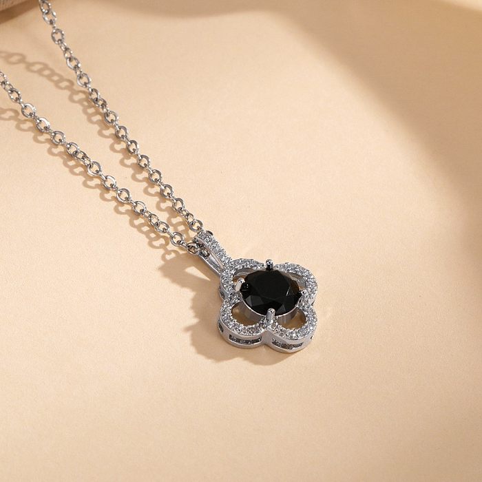 Fashion Flower Stainless Steel  Inlay Rhinestones Necklace