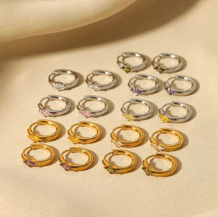 1 Pair IG Style Simple Style Oval Plating Inlay Stainless Steel  Zircon 18K Gold Plated Earrings