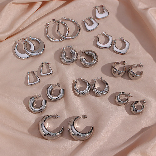 1 Pair Simple Style Round Solid Color Stainless Steel  Earrings