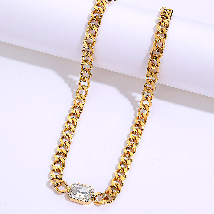 Fashion Rectangle Stainless Steel  Plating Zircon Necklace 1 Piece