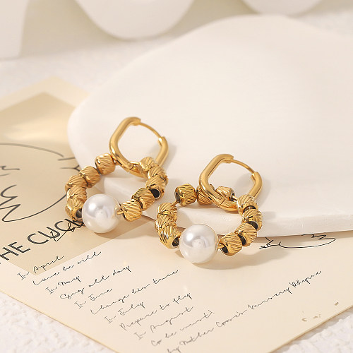 1 Pair IG Style Vintage Style Classic Style Circle Round Plating Stainless Steel  Imitation Pearl 18K Gold Plated Earrings