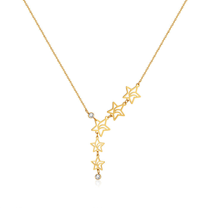 Schlichte Pentagramm-Halskette mit Edelstahl-Beschichtung, Zirkon-Inlay und vergoldeter Halskette