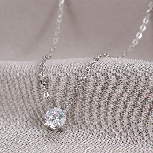 Wholesale Elegant Square Stainless Steel Zircon Pendant Necklace