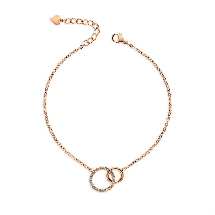 Bonito estilo simples estilo clássico círculo formato de coração borboleta aço inoxidável rosa banhado a ouro pulseiras de diamante artificial a granel