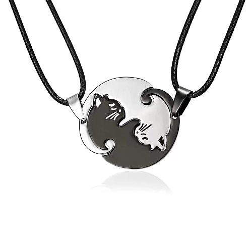 Cartoon Style Heart Shape Cat Stainless Steel Pendant Necklace