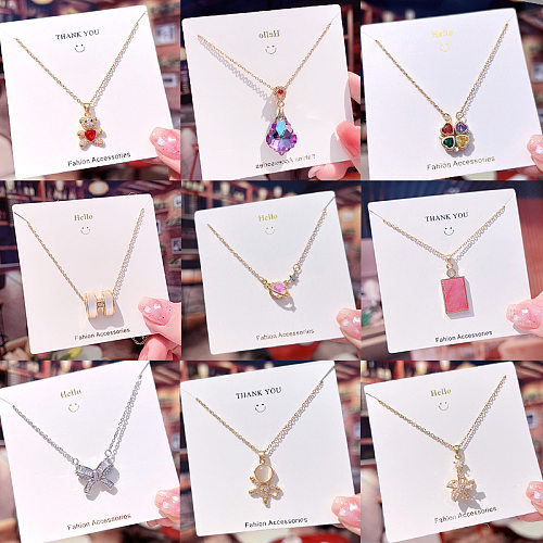 Fashion Bow Knot Stainless Steel Inlay Zircon Pendant Necklace 1 Piece