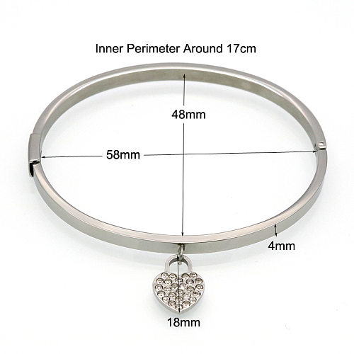Wholesale Elegant Heart Shape Titanium Steel 14K Gold Plated Rhinestones Bangle