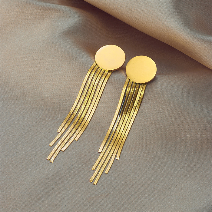 Brincos pendentes geométricos de estilo simples com borla de aço inoxidável banhado a ouro 1 par