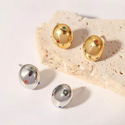 1 Pair Simple Style Round Plating Stainless Steel  Zircon Gold Plated Ear Studs