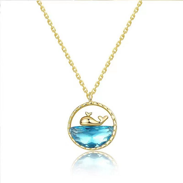 Elegant Whale Stainless Steel Inlay Artificial Crystal Pendant Necklace