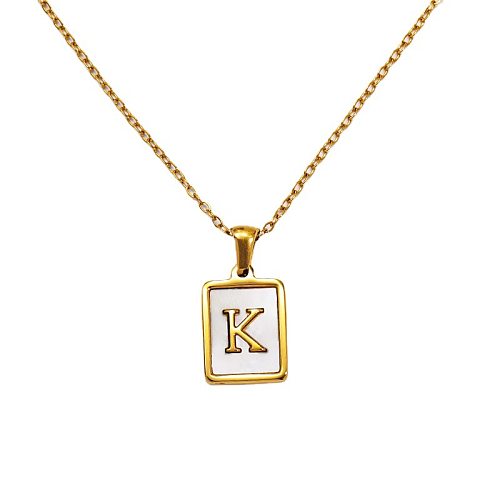 Lady Letter Stainless Steel Plating Inlay Shell Pendant Necklace