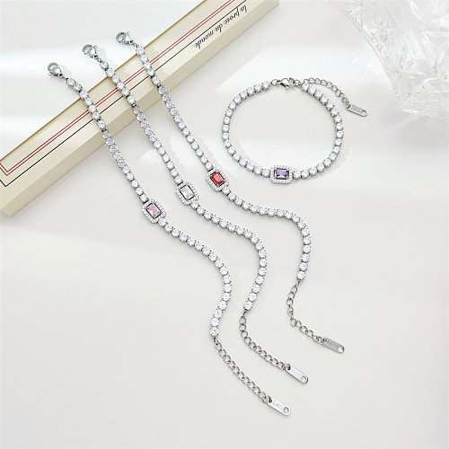Bracelets de Zircon incrustés de placage d'acier inoxydable de rectangle de style simple et doux élégant