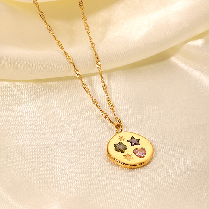 IG Style Simple Style Star Heart Shape Flower Stainless Steel  Plating Inlay Zircon 18K Gold Plated Pendant Necklace