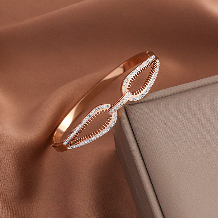 Classic Style Four Leaf Clover Devil'S Eye Titanium Steel Rose Gold Plated Gold Plated Zircon Bangle In Bulk