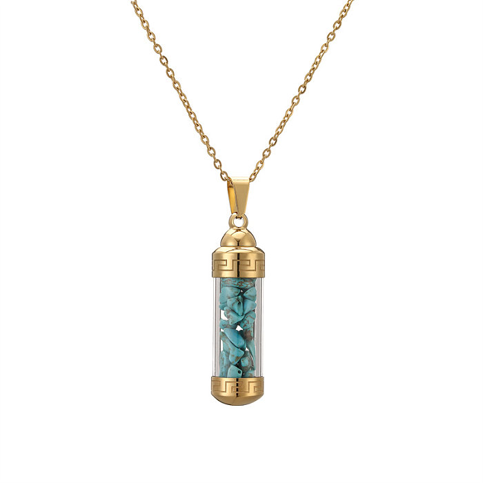 Casual Basic Simple Style Geometric Stainless Steel  Gravel 18K Gold Plated Pendant Necklace