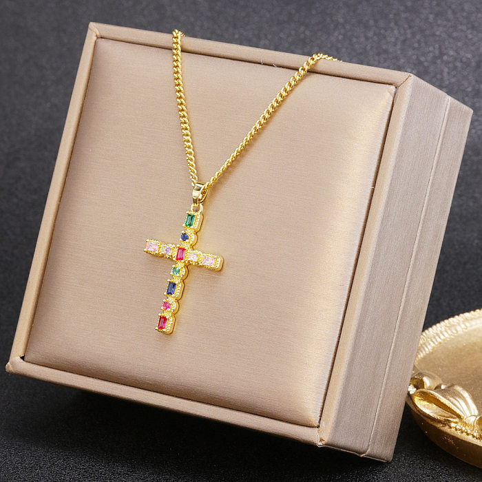 Retro Cross Eye Bow Knot Stainless Steel Plating Zircon Pendant Necklace 1 Piece