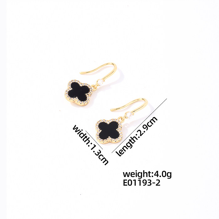1 Pair Casual Sweet Korean Style Four Leaf Clover Round Water Droplets Plating Inlay Stainless Steel  Zircon Gold Plated Drop Earrings