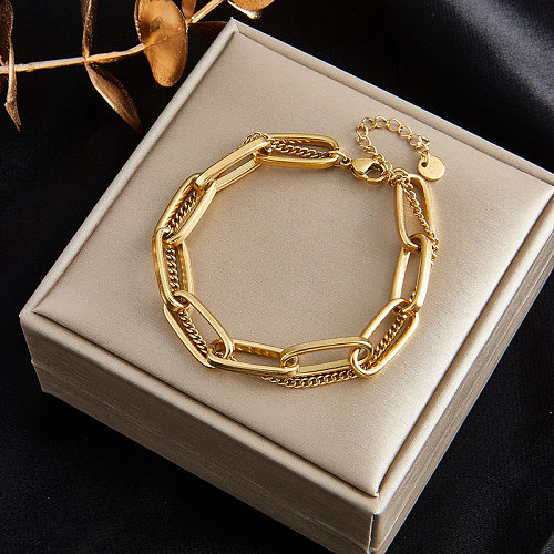 Simple Style Commute Solid Color Titanium Steel Plating Chain Hollow Out 18K Gold Plated Bracelets