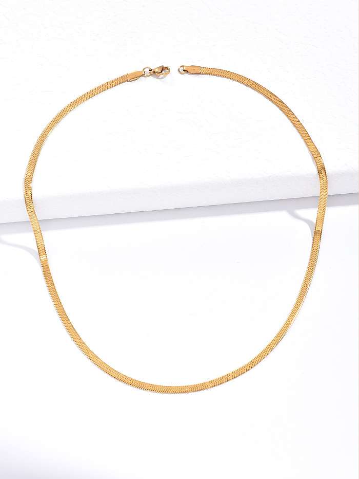 Simple Fashion Stainless Steel  Electroplated 18K Gold Flat Snake Bone Necklace